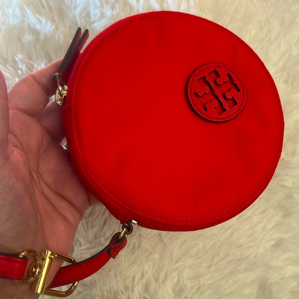 Tory Burch Red Nylon/Leather Round Wristlet - Picture 7 of 8